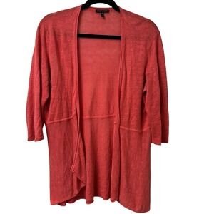 Eileen Fisher Open Front Cardigan Lightweight Fine Gauge Linen Size‎ Large Coral